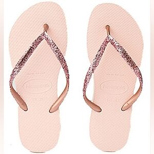 Havaianas Ballet Rose Slim Glitter Flip Flops Women's 7/8 Sandals Beach Summer